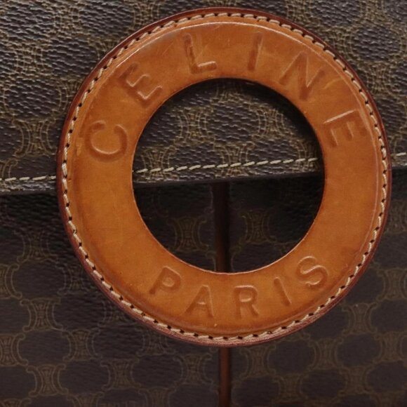 CELINE Macadam Canvas Circle Shoulder Bag PVC Leather Brown Gold Auth - Picture 8 of 16